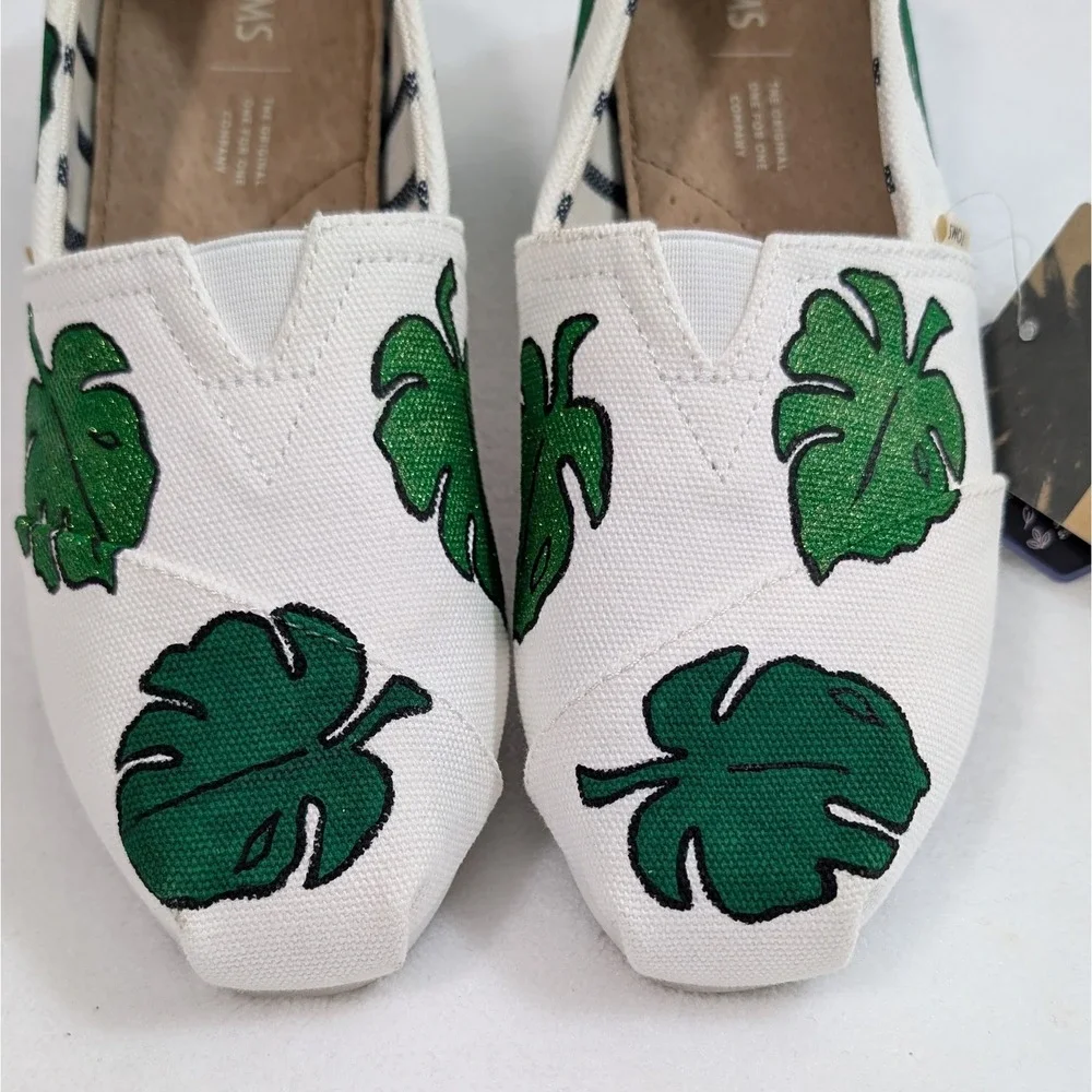 NEW Custom Hand Painted Tom Monstera Leaves Venice Collection Slip On Shoes 7.5‎ - Picture 2 of 12